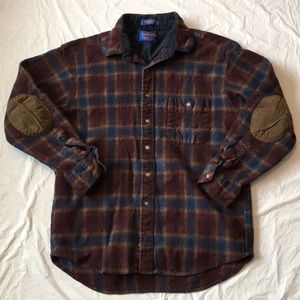 Pendelton 100% Wool Flannel Trail Shirt Elbow Patches Size Large
